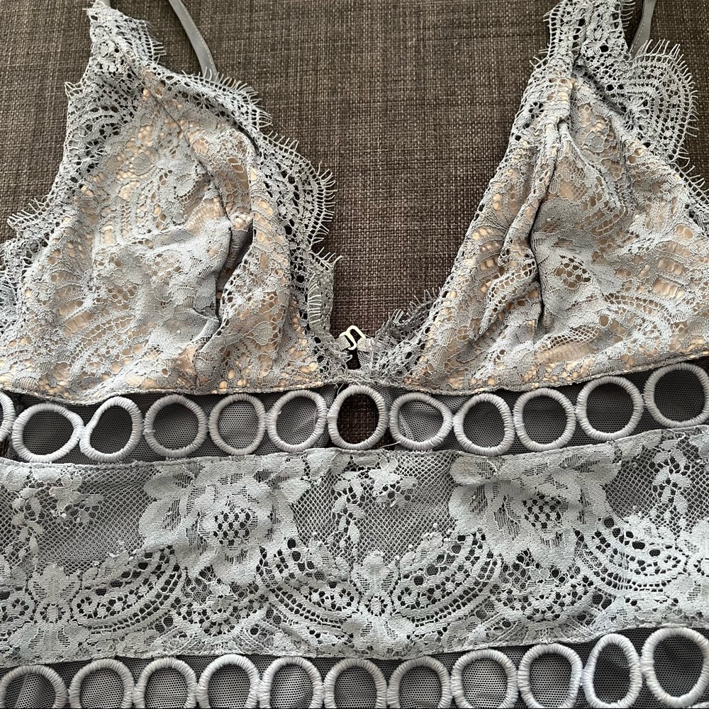 VS Light Blue Lacey Cutout Bodysuit